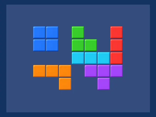 Bright beveled BlockGrid puzzle blocks on a blue background