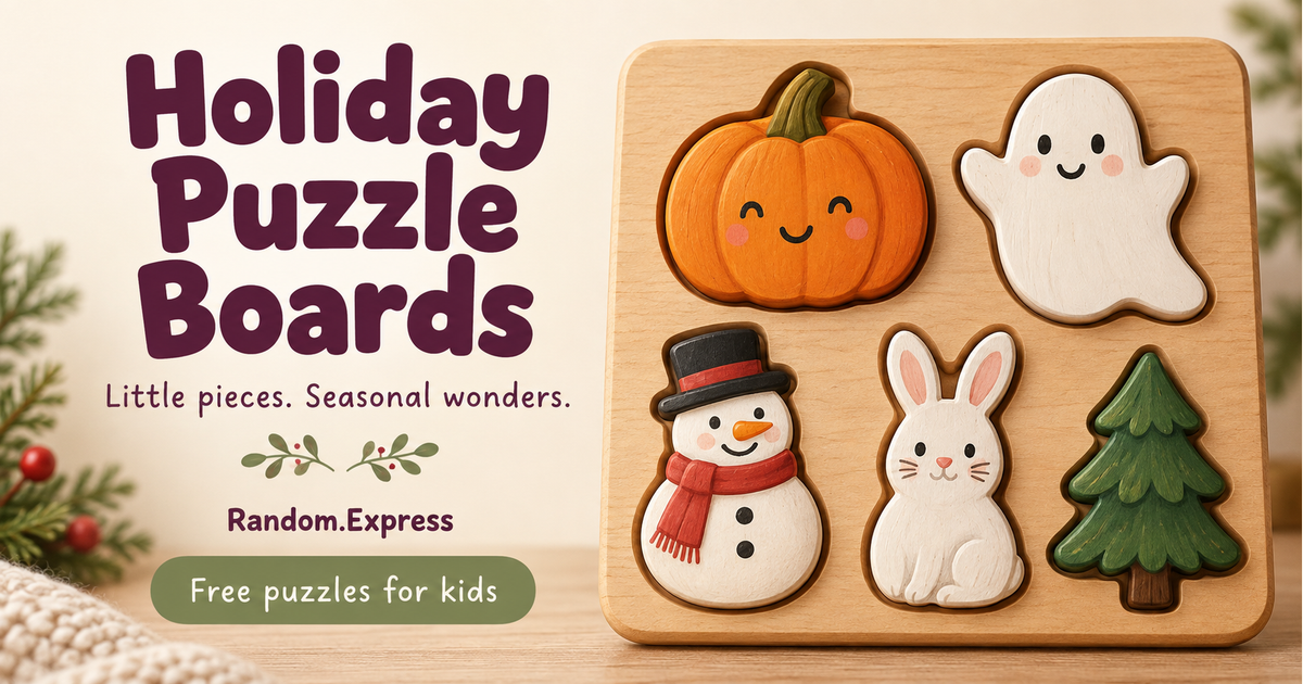 Painted wooden pumpkin, ghost, snowman and bunny puzzle pieces