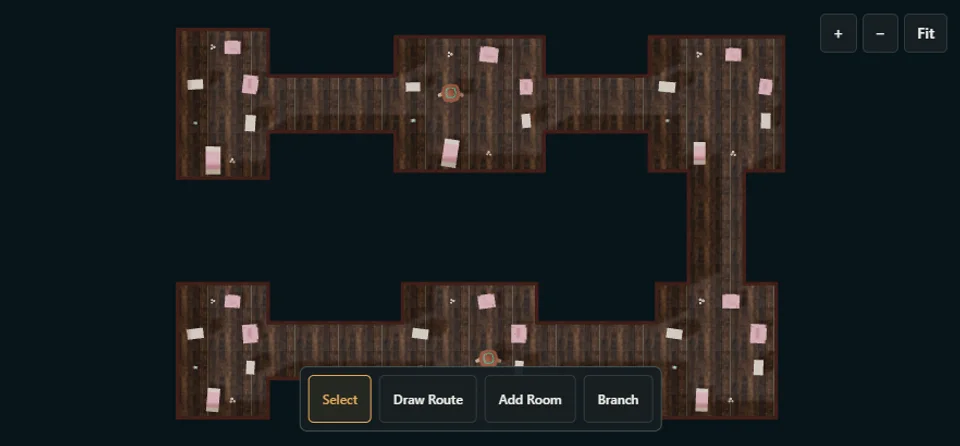 The Old Manor template viewed in the Haunted House Creator's 3D build editor.