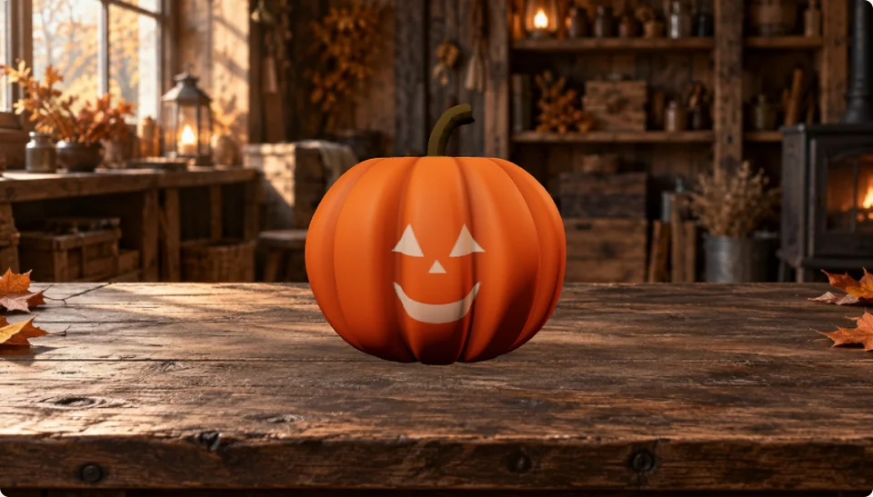 A classic pumpkin with a face stencil positioned on its surface before the carving is applied.